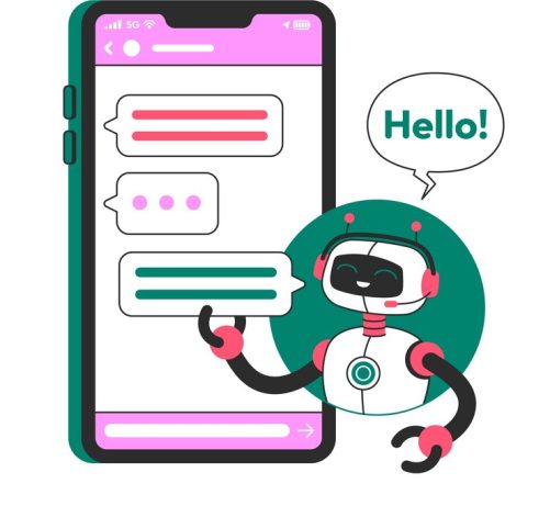robot with phone saying hello
